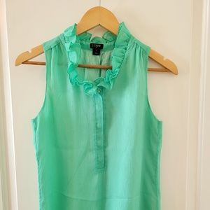 J. Crew Women's Ruffle Neck Crepe Sleeveless Blouse, Mint Green, Size 2